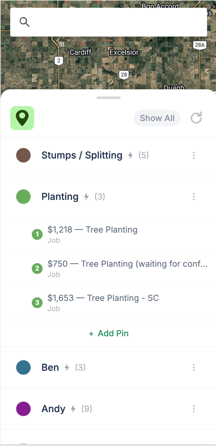 Custom layers grouped by job type and salesperson/assignee