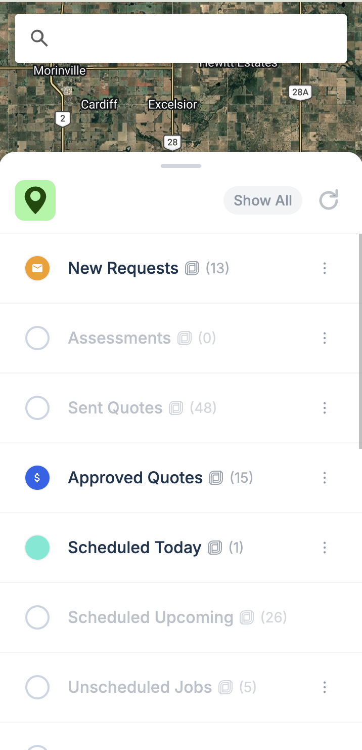 Power Maps layer list: requests, quotes, jobs and more