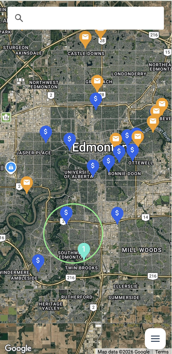 Nearby requests and quotes within a radius on the map