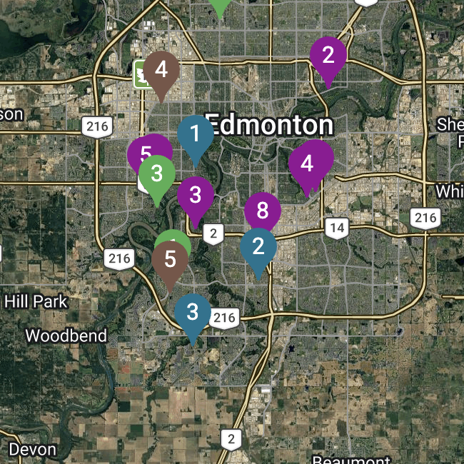 A cluster of Jobber jobs shown as pins on the map